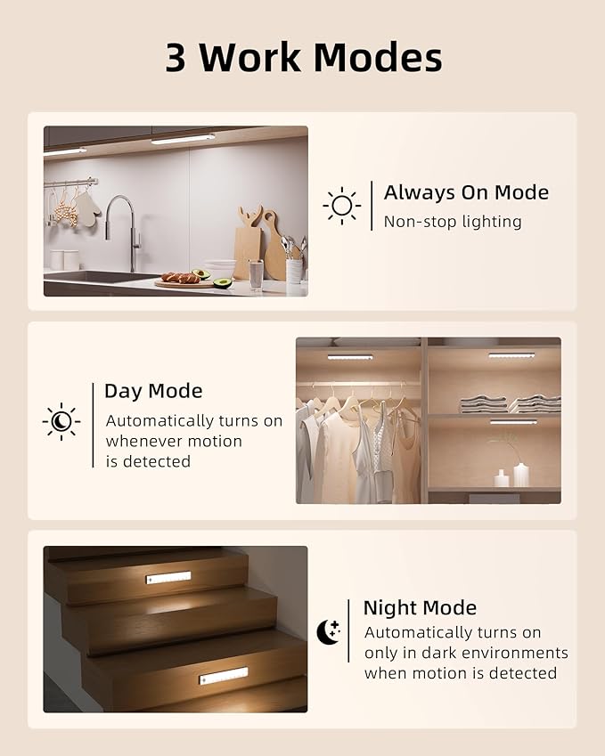 EZVALO 3-Pack Under Cabinet Lighting with Charging Station, 2000mAh Rechargeable Wireless Motion Sensor Lights, 3 Color Temps, Dimmable, Timer, Magnetic, with Remote Control for Kitchen, Closet