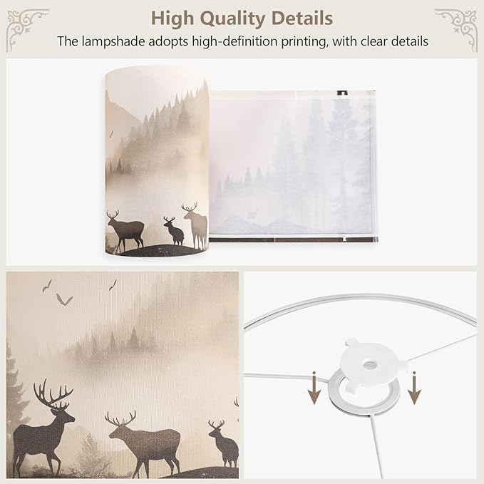 Fabric Lamp Shades Set of 2, 13x13x10in Drum Lamp Shades, HD Printing Deer and Forest Lamp Shade, Western Lampshade fit with Spider, Rustic Farmhouse Lamp Shade for Table Lamps, Floor Lamps