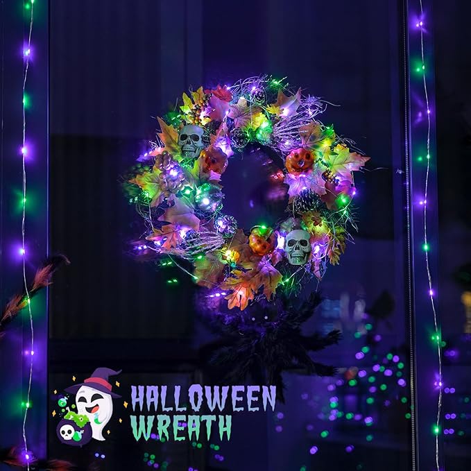 JMEXSUSS Copper String Lights, Purple and Green, 2 Packs, Total 66ft 200 LEDs