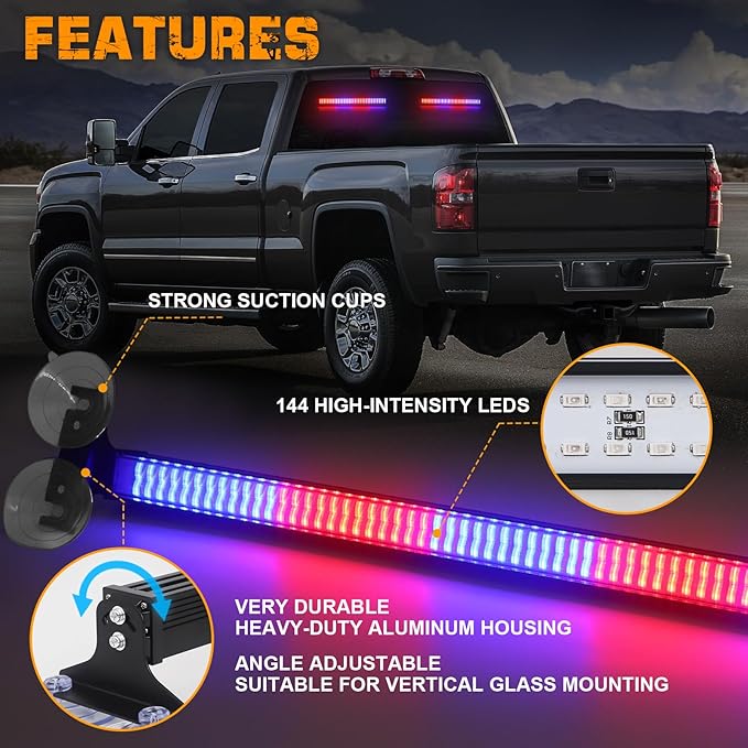 XRIDONSEN 2 in 1 Red Blue Traffic Advisor Police Light Bar 144 LED Interior Front Windshield Dash Rear Window Police Lights Emergency Strobe Warning Hazard Safety for Vehicles Trucks (2x17.7 inch)