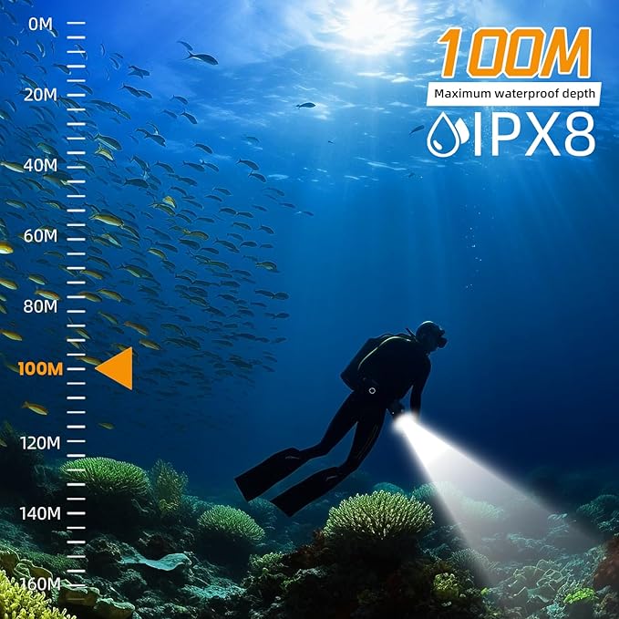 Wurkkos DL02 Scuba Diving Light,3000 Lumens 6500K Dive Light with Rotary Magnetic Switch,IPX8 Waterproof 496M Long Throw 100M Underwater 3 Lighting Modes Submersible Flashlight for Night Diving