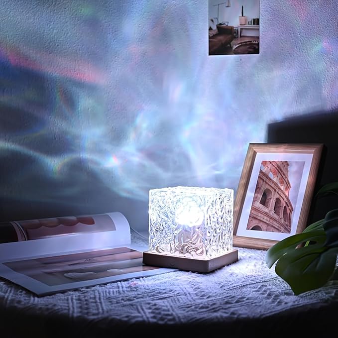 Northern Lights Ocean Wave Projector Light, Galaxy Light Projector, 16 Colors Gradual Rotating Flame Water Ripple Ambient Night Light Non-Wood for Bedroom, Room Decor, Kids Room (Rechargeable)