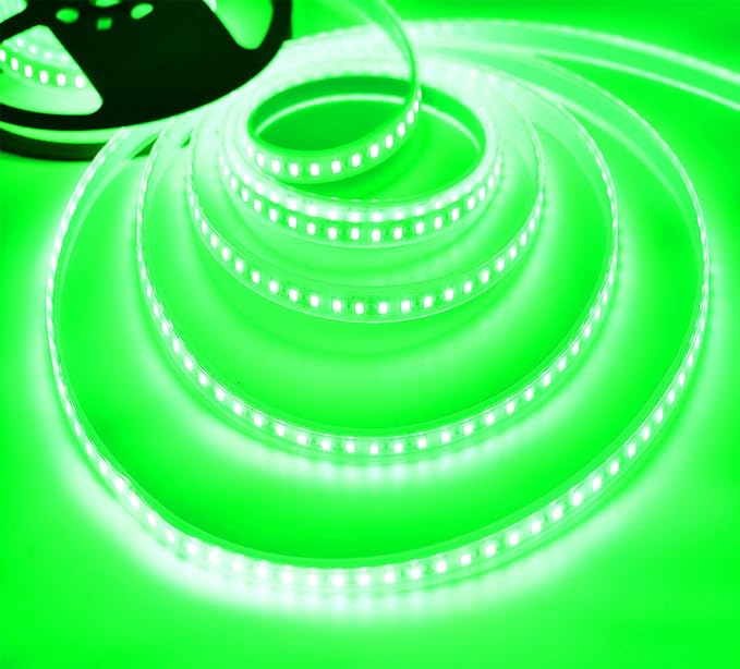 SUYOOULIN LED Strip Lights, AC110V/120V 16.4ft/5m 15000LM SMD 2835 600 LEDs Light Strips Tube Waterproof IP67 LED Ribbon, 2 Times Brightness Than Low Voltage Strip Lights (Green)