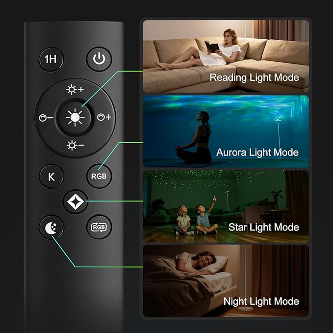 DUSKTEC Floor Lamp with RGB Star Projector, 15W 1400LM Dimmable 4 Color Temperatures LED Standing Lamp with Remote, Modern Tall Black Corner Lamp for Living Room, Bedroom, Office (White)