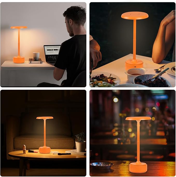 5200mAh Rechargeable Cordless LED Table Lamps Touch Sensor Light, 3-Levels Portable Dimming Wireless Battery Operated Lamp,Night Light/Restaurant Table/Outdoor/Coffee/Bar (Orange Set of 2)