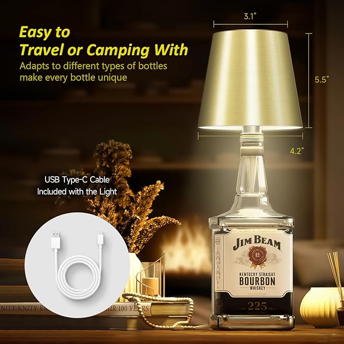 2025 New Wireless Bottle Lamp - LED Bottle Lights for Liquor & Wine Bottles, Cordless Lampshade, Whiskey Bottle Top Light, Bottle Stopper Night Light Kit, Rechargeable RGB Remote & Touch-Dimmable