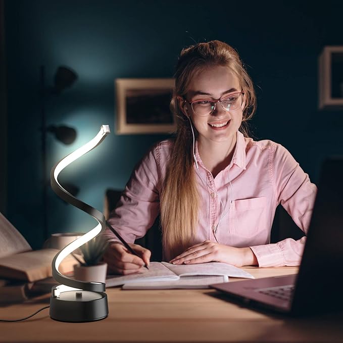 NUÜR Classic Spiral LED Table Lamp Black, Dimmable Metallic Bedside Lamp with Touch Controller, 3 Colour Temperature, 15.8 Inch Height, Contemporary, Decorative Lamp for Home, Living Room & Office