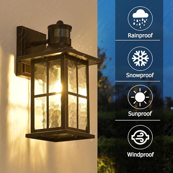 Motion Sensor Porch Light Dusk to Dawn Outdoor Wall Lantern Black Exterior Sconce Lighting Fixtures Modern Outside Wall Mount Coach Lamp for House Garage Patio Front Door