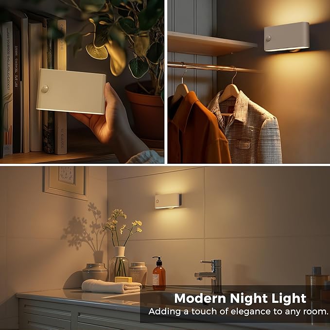 L LOHAS LED Motion Sensor Night Light, Rechargeable Stair Lights Indoor, Portable Warm White Motion Sensor Light Indoor, Battery Operated Night Light for Bedrooms, Hallway, Stairway & Bathrooms