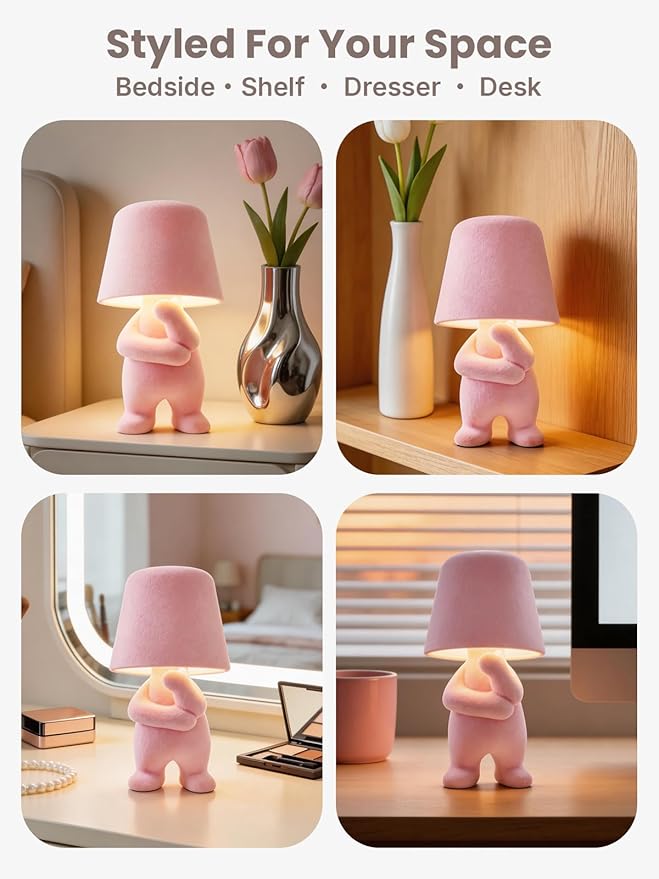 Modern Table Lamp for Youth: Rechargeable Cute Light for Kids Child Teen - Gift for Birthday Christmas Halloween Easter (Pink)