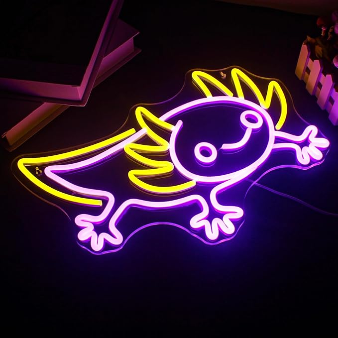 LUCUNSTAR Axolotl Neon Sign Anime Neon Signs for Wall Decor Man Cave Axolotl Decor for Men Neon Light for Wall Anime Kawaii Led Decor USB Powered Led Animal Signs for Home Wall Decor Boys Room
