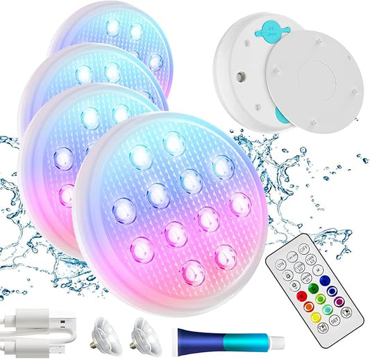 Pool Lights, Upgraded Rechargeable Submersible LED Lights with Remote, IP68 Waterproof 16 Color Floating Light with Magnet, Pool Light for Above Ground Inground Pools,Hot Tub, Bath 5 Pack