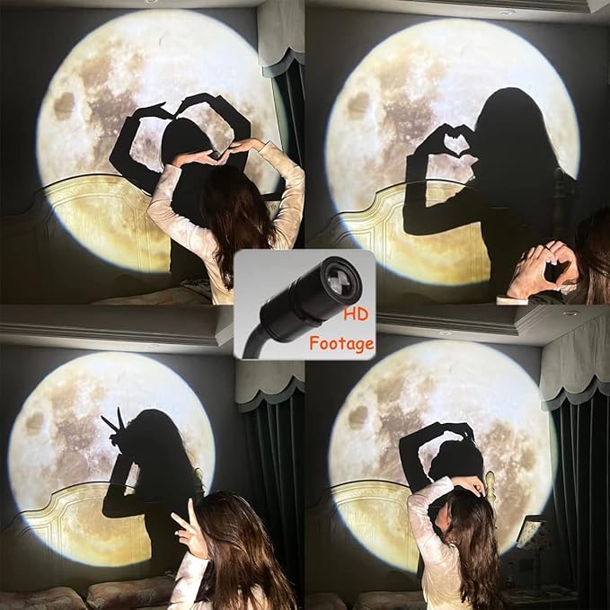 Moon Projector Night Light, USB Powered 360 Degree Moon Lamp Romantic Atmosphere Night Light Projector for Bedroomr, Gift for Kids Moon Lover Couples Selfie Wall Ceiling Decor with Earth