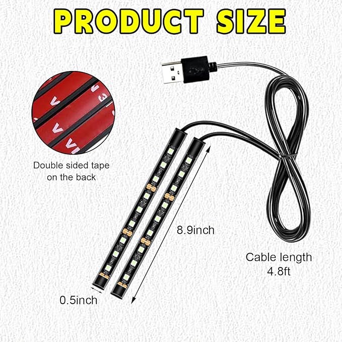 Car LED Strip Light, 24 LEDs RGB Neon Interior Atmosphere Lights, 12V Under Dash Ambient Night Light, USB Port Auto Interior Decorative Lamp, Universal Car Accessories (Green)