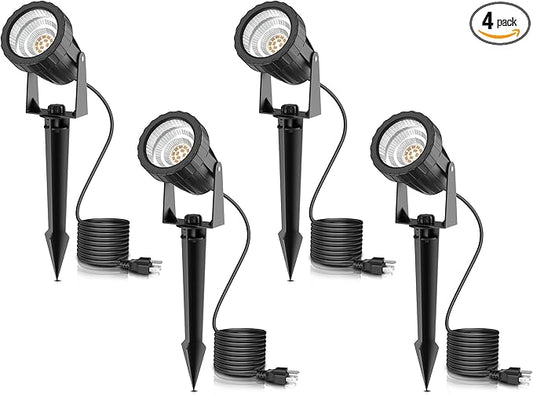 L LOHAS LED 12W Dusk to Dawn Outdoor Lighting, Auto On/Off 3000K Landscape Outdoor Spotlight, IP66 Waterproof Plug in Spot Lights for Yard, Garden, House, Pathway, Plant(4 Pack)