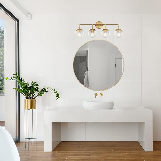 Design House Gracelyn 4-Light Dimmable Bathroom Vanity Light, Seeded Glass, Satin Gold, 31.52 in W x 8 in D x 11.45 in H, 589580
