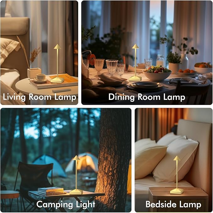 3 Pack 8.26in Gold Small Cordless Table Lamps Rechargeable, Battery Operated Mini Lamp, Small Lamp Touch Portable Table Lights, LED Night Light for Bedside/Dining/Bar/Outdoor (Gold-A)