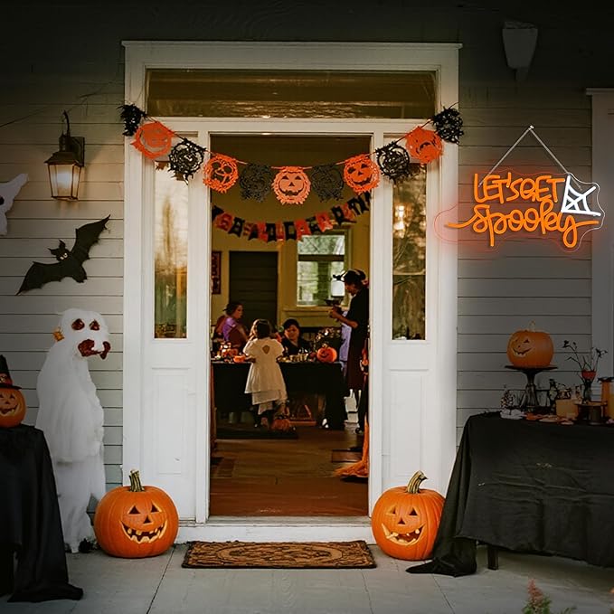 Let's Get Spooky Neon Sign - Halloween Neon Signs for Wall Decor Halloween Neon Light USB Light Up Sign for Halloween Party Decoration,Halloween Decor,Bedroom,Living room,Windows