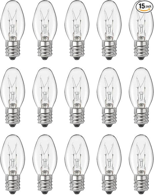 Night Light Bulb Warm White Replacement Bulbs - E12 Light Bulbs - 7Watt Incandescent Light Bulbs - 15 Packs, Warm White Glow - Dimmable (Night Light Bulbs 7 Watt)