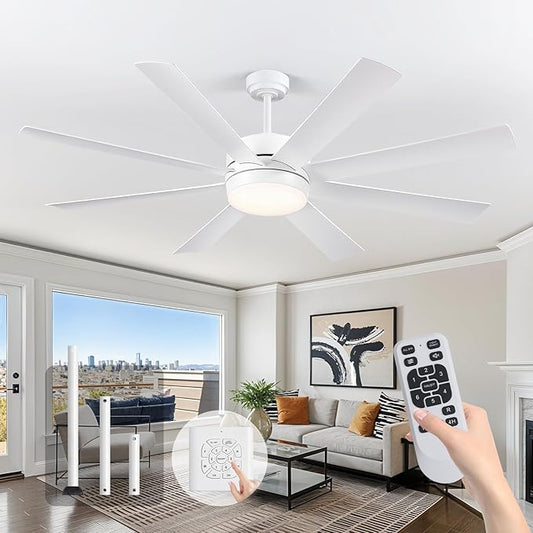 72 Inch Ceiling Fans with Lights, Ceiling Fans with Lights and Remote, Dimmable, Indoor/Outdoor White Modern Ceiling Fan for Kitchen Living Room Patio, Shop Industrial, Dual Finish 8 Blades
