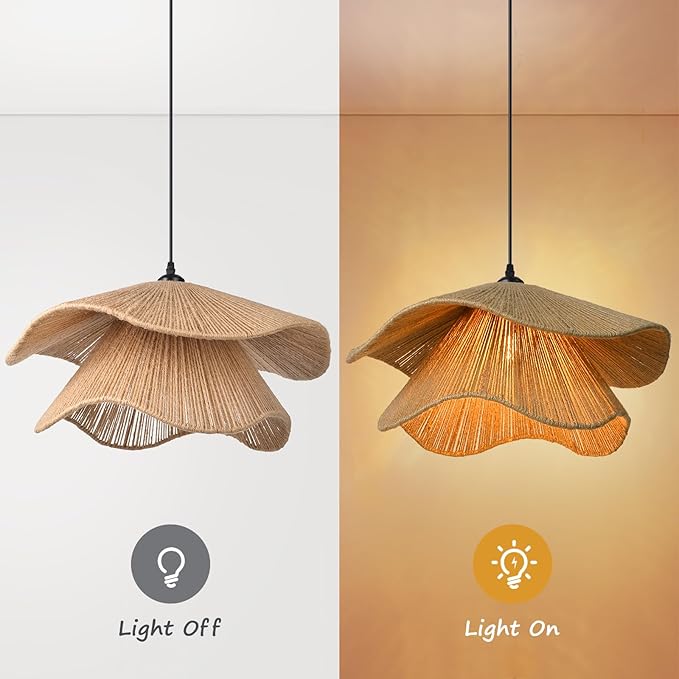 Arturesthome Rustic Woven Pendant Light, Coastal Jute Rope Lampshade Hanging Lighting Fixture,Adjustable Vintage Farmhouse Chandelier Lamp Shade for Kitchen Island Dining Table Room