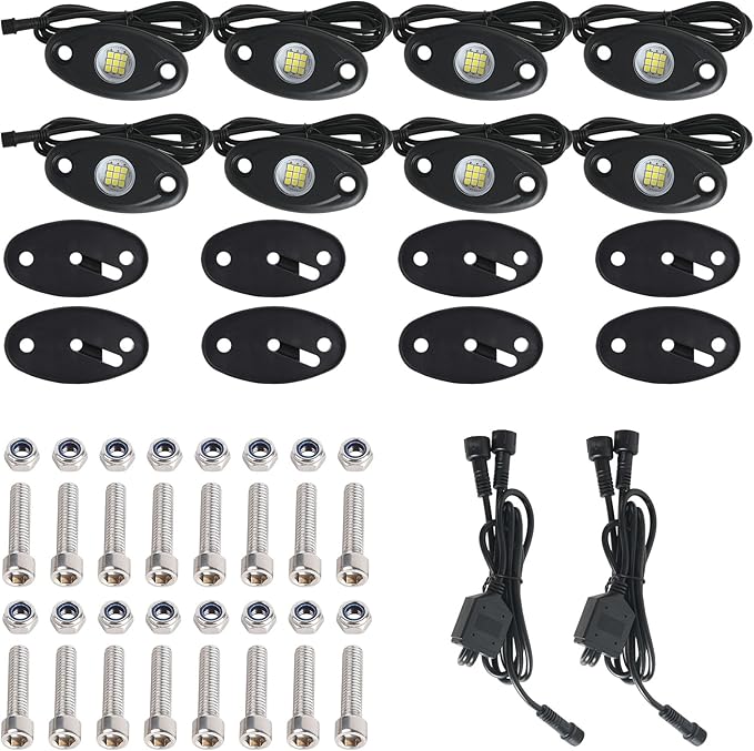 12pods White Rock Lights 12v Aluminum 6000k Super Brights Led Rock Light For Trucks With Switch Ip68 Waterproof For Utv Atv Suv Rzr Rv Trucks Pickup Car Automotive Neon Accent Light Kits
