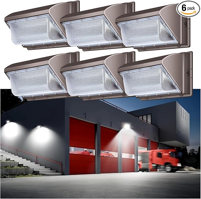 120W LED Wall Pack Outdoor, Super Bright Wallpack Lights, 5000K IP65 Waterproof Exterior Security Commercial Wall Mount Flood Lighting for House Building Shop 6 Pack