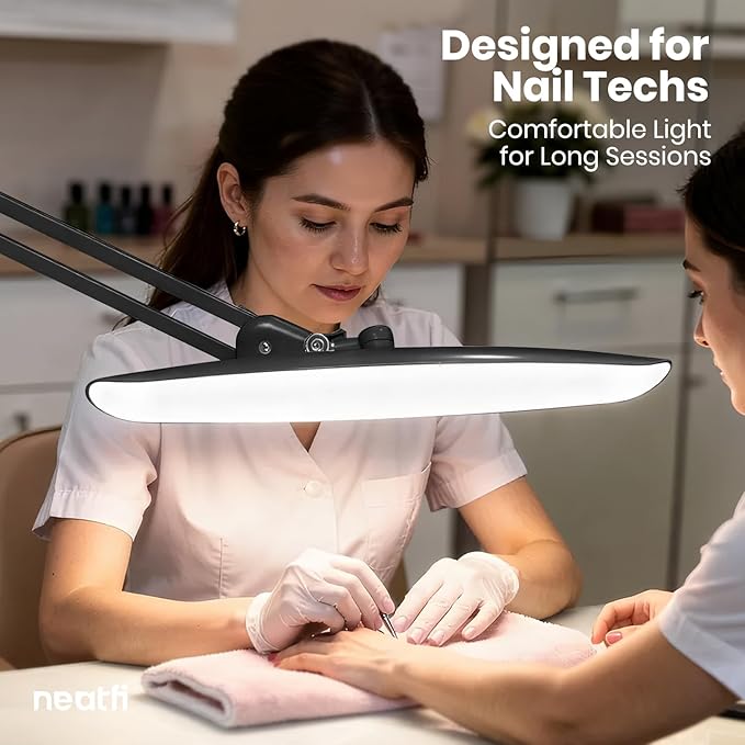 Neatfi XL 2200 Lumens 24W LED Desk Lamp with Clamp - Shadow-Free Task Lighting | 4-Level Dimming | Home Office & Crafts Use | 20-Inch Wide Head (Non-CCT, Space Gray)