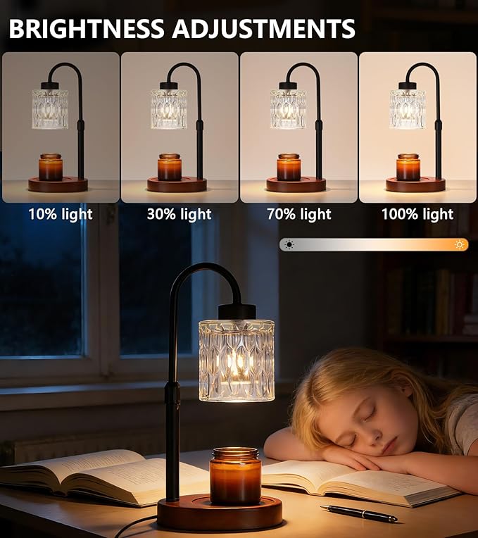 Black Candle Warmer Lamp with Dimmer and Timer,Home Decor Lamp for Scented Jar,Electric Wax Melt Warmer,Mother's Day/Birthday/Christmas Gifts for Mom/Wife,Adjustable Height,with 2 Bulbs