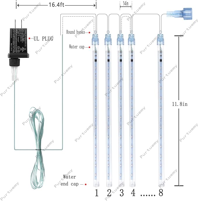 Halloween Lights Outdoor, Meteor Shower Lights 12 inch 8 Tubes Icicle Fairy String Lights for Halloween Christmas Decorations Tree Party Yard Outdoor, UL Plug, Purple