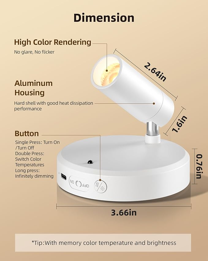 EZVALO Battery Powered LED Spotlight Indoor, Wireless Picture Lights with Remote,5500mAh Rechargeable Mini Display Light, Uplighting Indoor for Artwork Tree Painting Portrait (white-1Pack)