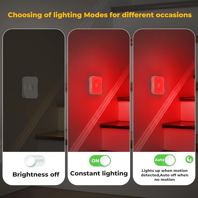 Red Motion Sensor Night Lights Rechargeable Battery Night Light Magnetic Red Light Night Lights for Sleep Aid, Bathroom, Hallway, Stair, Bedroom, Travel, 2 Pack