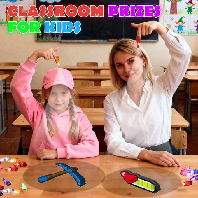 36 Pack Pixel Party Favors LED Finger Lights for Kids, Glow in the Dark Building Game Goodie Bag Stuffers, Pixel World Birthday Party Gifts for Classroom Rewards