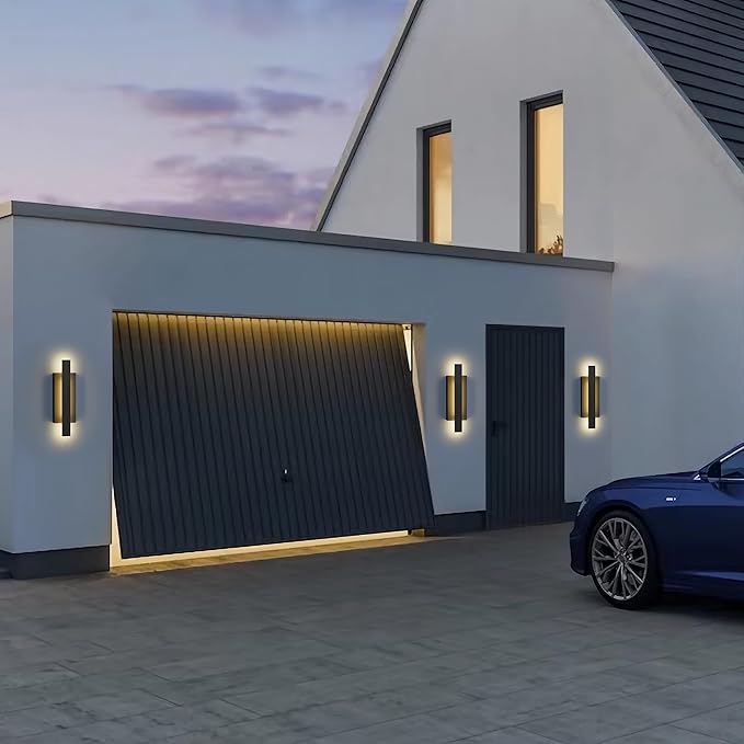 LamQee 23 inch Aluminum Long Outdoor Wall Lights, 3000K 1200LM 24W LED Modern Exterior Lighting Fixtures, IP65 Waterproof Matte Black Linear Outside Sconce Wall Mount for House Porch Patio Garage Door