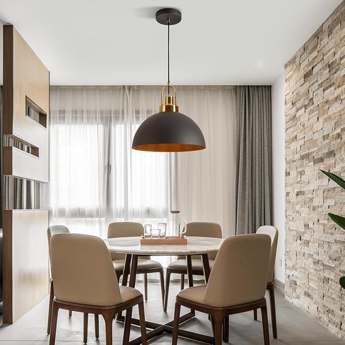 Modern Industrial Black Pendant Light - 13.58 Inch Diameter Pendant Light- 78.74 Inch Wire Length Perfect for Kitchen Island, Dining Room, Hallway