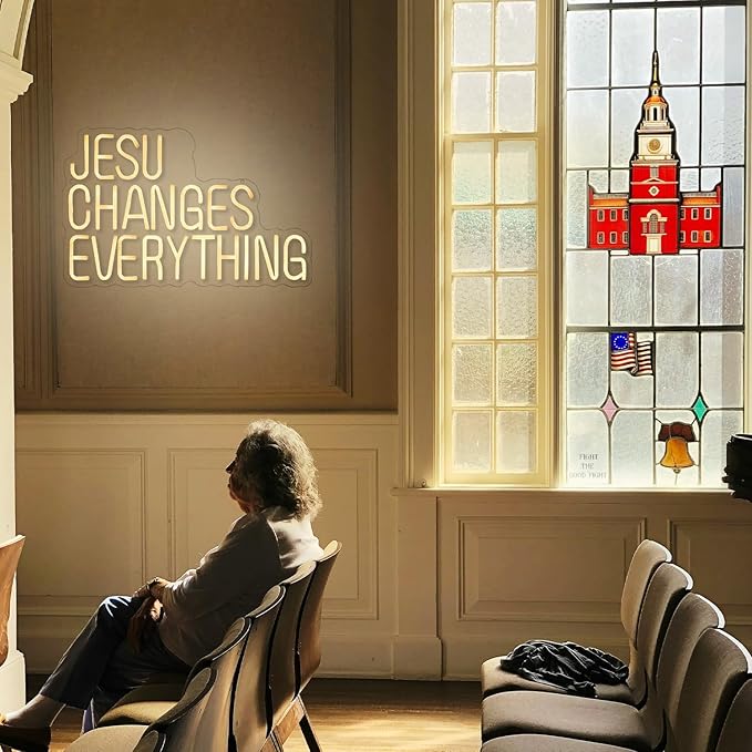 Jesus Changes Everything Neon Sign for Wall Decor Jesus Neon Light Christian Neon Light Sign Warm White Letter LED Light Signs for Bedroom Easter Religious Events Church Decor
