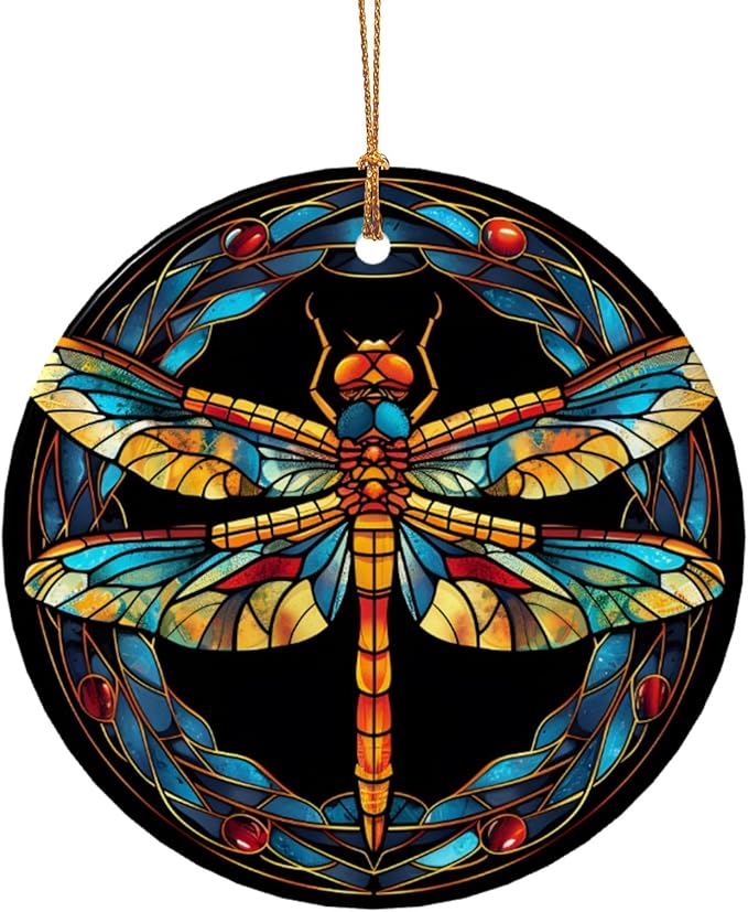 Dragonfly Tribe Christmas Ornaments, Christmas Decorations Xmas Tree Hanging Ornaments, Round Ceramic Festive Keepsake Gift for Xmas Decorations Holiday Home Decor