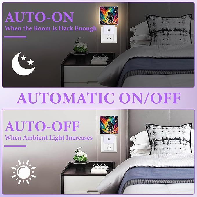 Astronauts Space Night Light,Night Lights Plug into Wall,Led Lamp for Stairway/Hallway/Bedroom 0.5W Nightlight Sleep Friendly