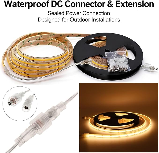 COB LED Strip Light IP68 Waterproof, 16.4FT 12V High Density 480 LEDs/m CRI>90 3000K Warm White Solid Silicone Sealed Dotless LED Tape Light for Outdoor, Pool, Bathroom, Landscape (No Power Supply)