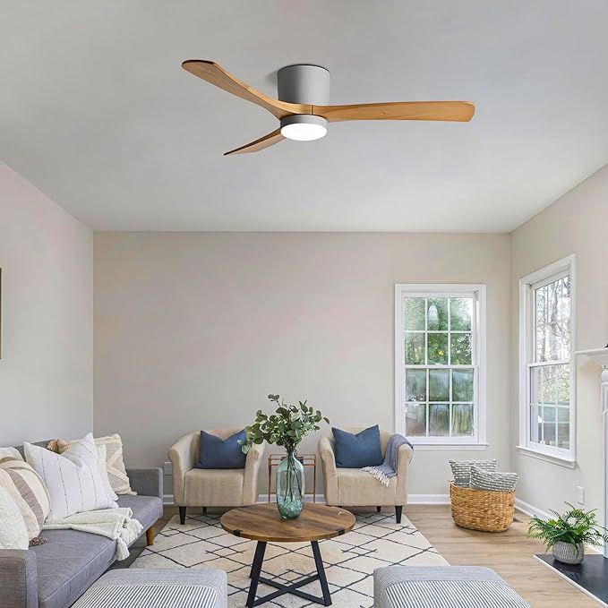 36in Quiet Ceiling Fans with LED Lights Remote ETL Ceiling Fan Lights Living Room Bedroom ‎Remote Ceiling Lighs Fan Lighting 6 Gear Wind Speed Grey Ceiling Fan Wooden Fan Blades
