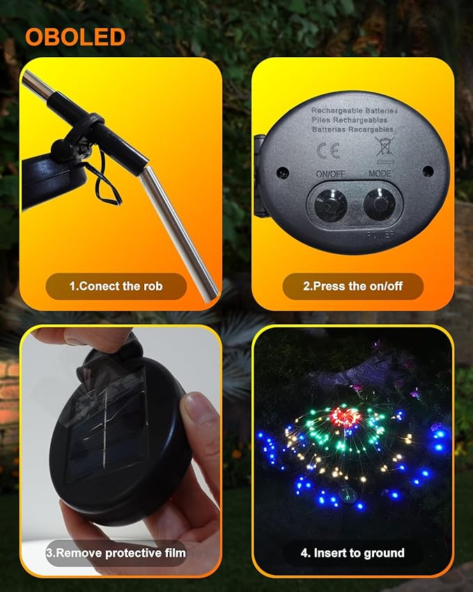 Solar Firework Lights Outdoor Waterproof 2Pcs 200 LED with 8 Modes DIY Stake Landscape Light for Outside Garden Yard Pathway Party Decor Christmas Decoration Solar Starburst Lights Colorful