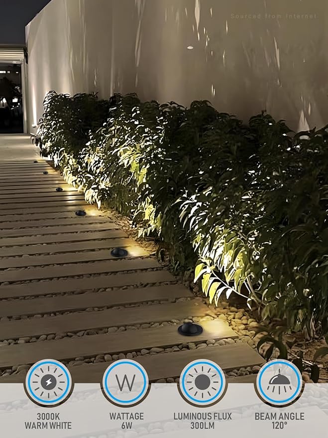 LEONLITE 5W Low Voltage In-ground Well Lights, LED Landscape In Ground Lights, 12-24V AC/DC, CRI90, ETL Listed, IP67 Waterproof, Aluminum, 3000K Warm White, Pack of 6