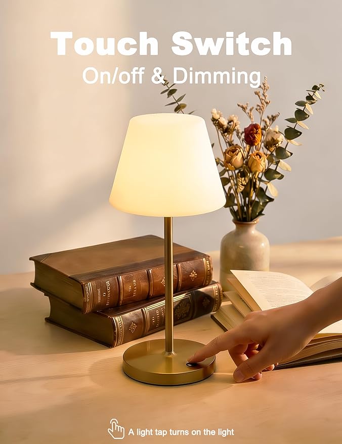 Mini LED Cordless Table Lamp Rechargeable, 3000mAh Battery Operated Shower Lamp Waterproof, Touch Dimmable 2700K Night Light for Patio Camping Dining Outdoor (Mini Wood)