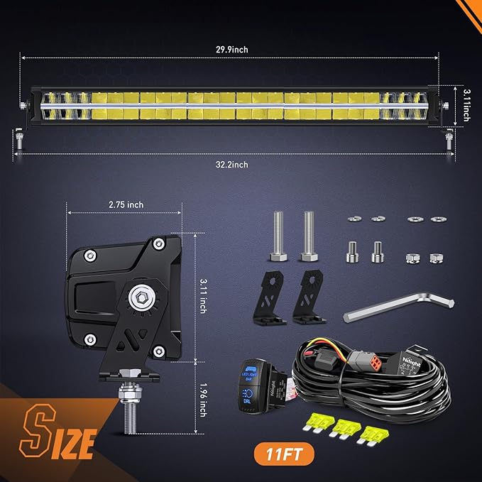 Nilight LED Light Bar with Amber DRL 30 Inch 240W Offroad Light Anti-Glare Flood Spot Combo LED Driving Light IP68 w/ 12AWG DT Connector Wiring Harness for Pickup Truck SUV ATV UTV Boat 4x4