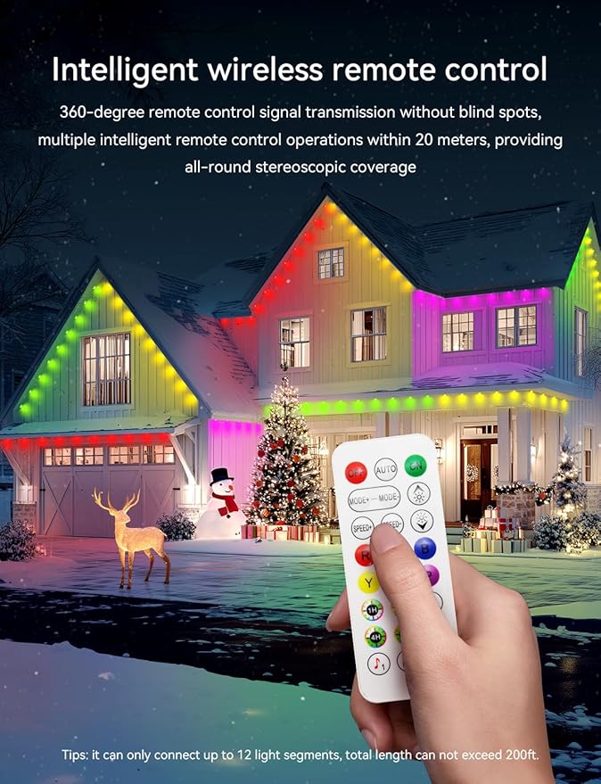 200FT Permanent Outdoor Lights for House -Eaves Lights with 100 IC+RGBCW LED IP67 Waterproof, Smart Outside LED Christmas Light with App/Remote, Eternity Lighting for Holiday/Daily
