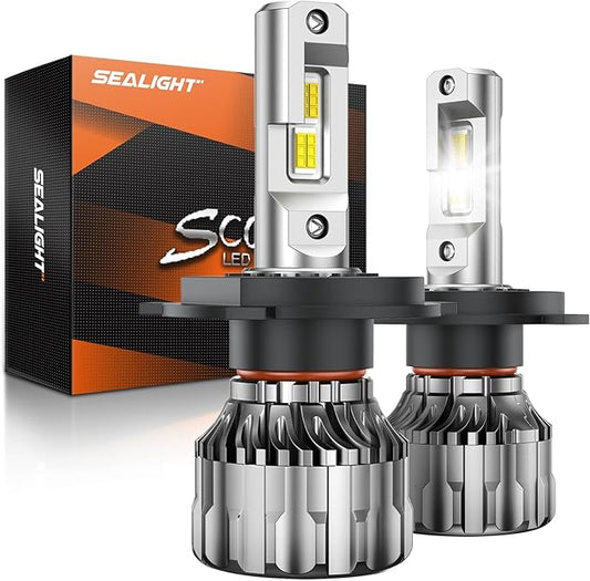 SEALIGHT H4/9003/HB2 Bulbs 38000LM Super Bright, 6500K Cool White S6 H4 Drving Lights, 9003 High Low Dual Bulbs with Cooling Fan, 5 Min Plug-N-Play, HB2 Marker Light Assemblies, Pack of 2