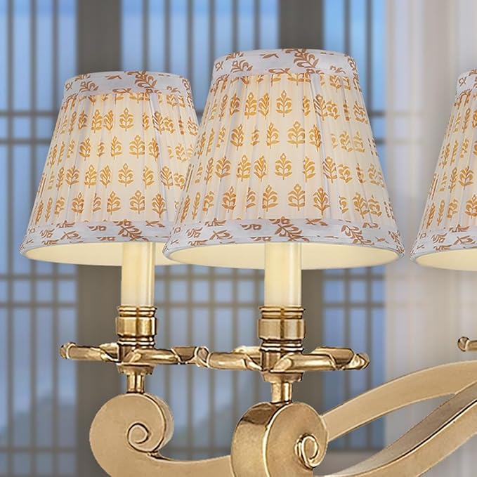 Chandelier Shades Set Of 6,Mini Lamp Shade 3" Top x 5.5" Bottom x 4.7" Slant ,Small Lamp Shades Clip On Bulb,Pleated Chandelier Lamp Shades,Fabric Lampshades That Attach To The Bulb(Brown Floral)