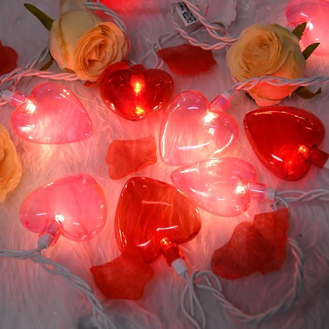 8.5Ft Valentines Day Decorations, Red & Pink Heart String Lights with 10 LED Clear Red and Pink Heart Lights, Connectable Romantic Valentine's Day Light for Wedding Valentine Anniversary Party