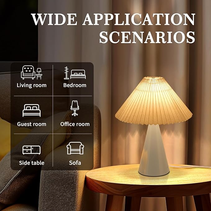 Light Blue Small Table Lamp, Cute Table Lamp, Pleated Table Lamp,Light Blue Bedroom Lamps for Nightstand, Small Scalloped Lamp Shade Table Lamps for Small Spaces for Bedroom,Living Room