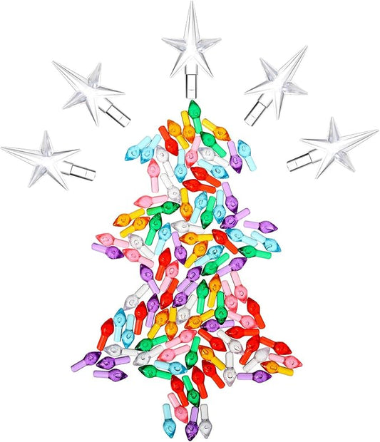 Boao 100 Pieces Ceramic Christmas Tree Bulbs and 5 Stars Replacement Plastic Bulbs for Ceramic Christmas Tree Decorations(3.8 mm Diameter,Assorted Color)